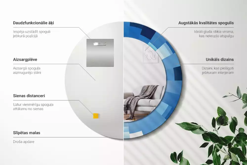 Bedrukte ronde spiegel Blauwe abstractie