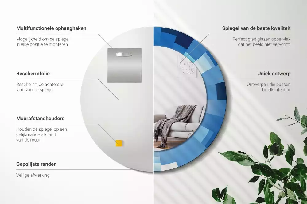 Bedrukte ronde spiegel Blauwe abstractie