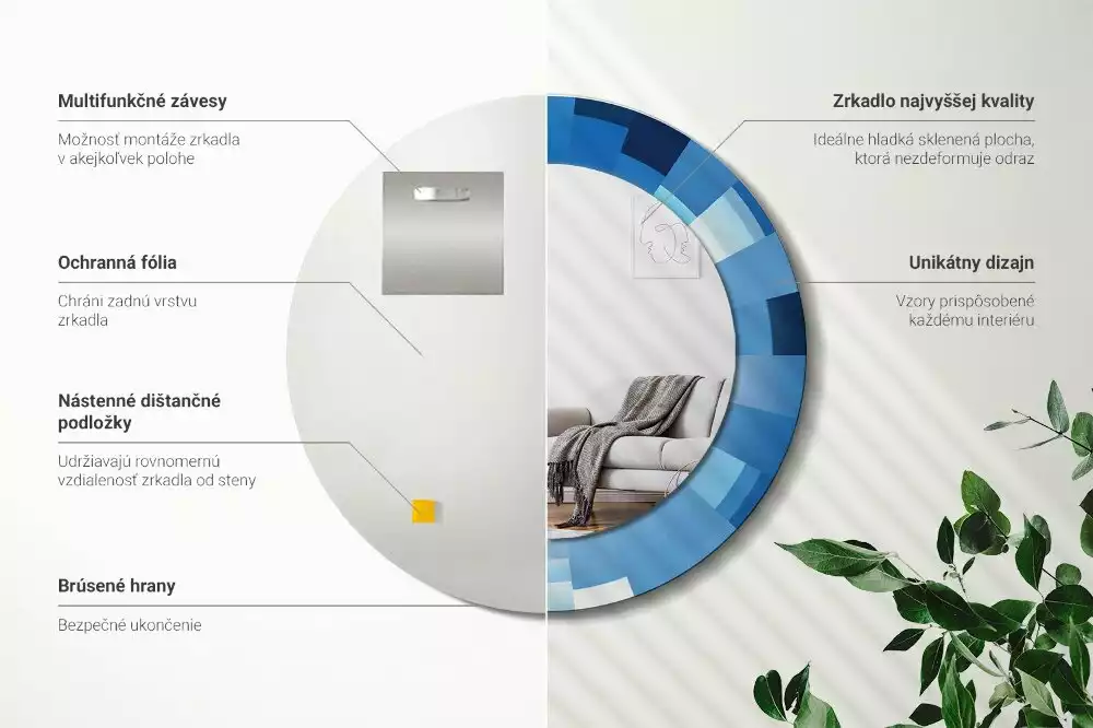 Bedrukte ronde spiegel Blauwe abstractie