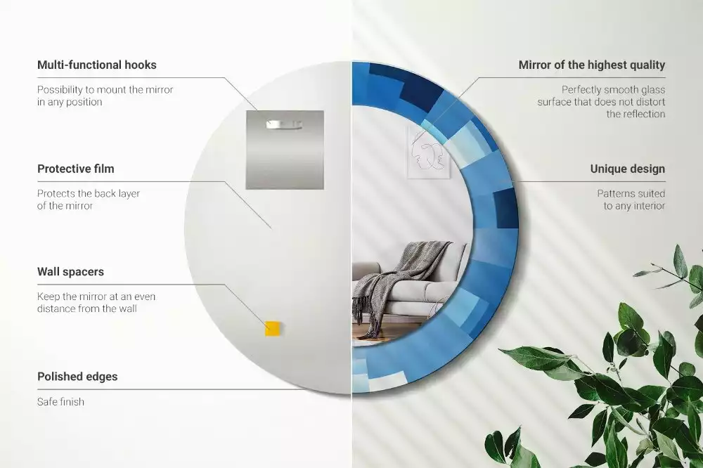 Bedrukte ronde spiegel Blauwe abstractie