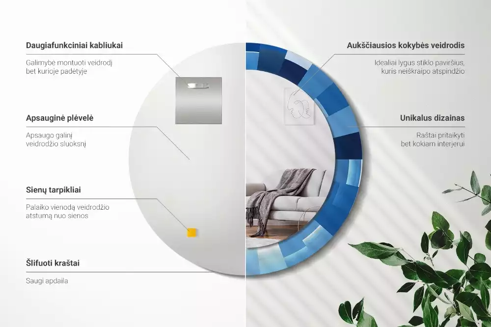 Bedrukte ronde spiegel Blauwe abstractie