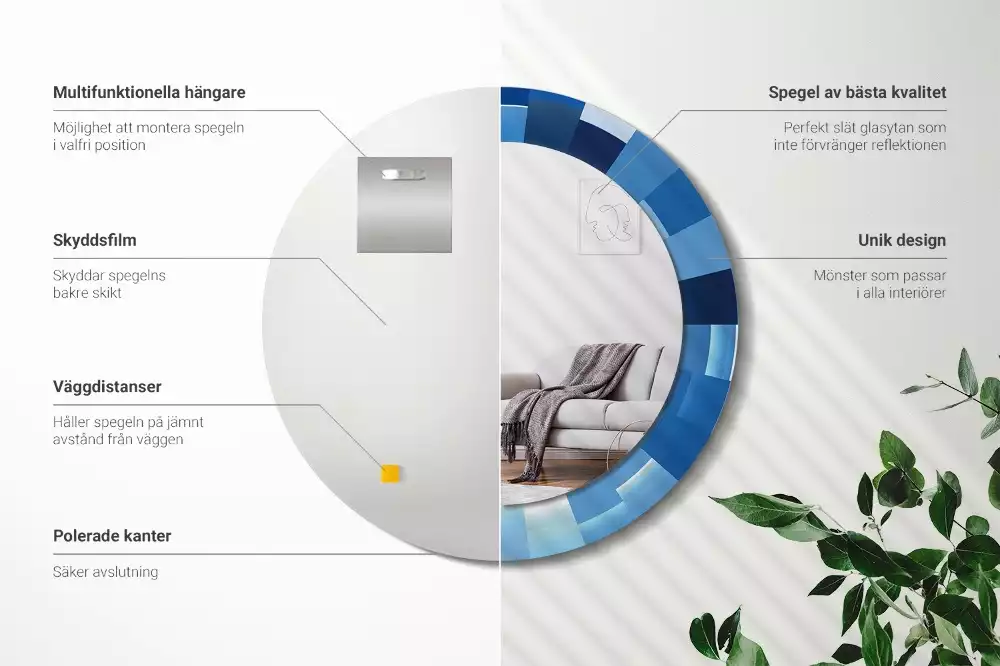 Bedrukte ronde spiegel Blauwe abstractie