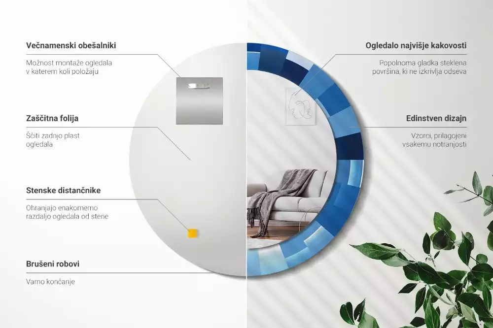 Bedrukte ronde spiegel Blauwe abstractie