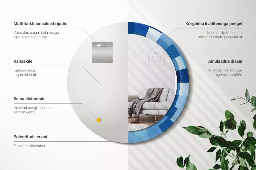 Bedrukte ronde spiegel Blauwe abstractie