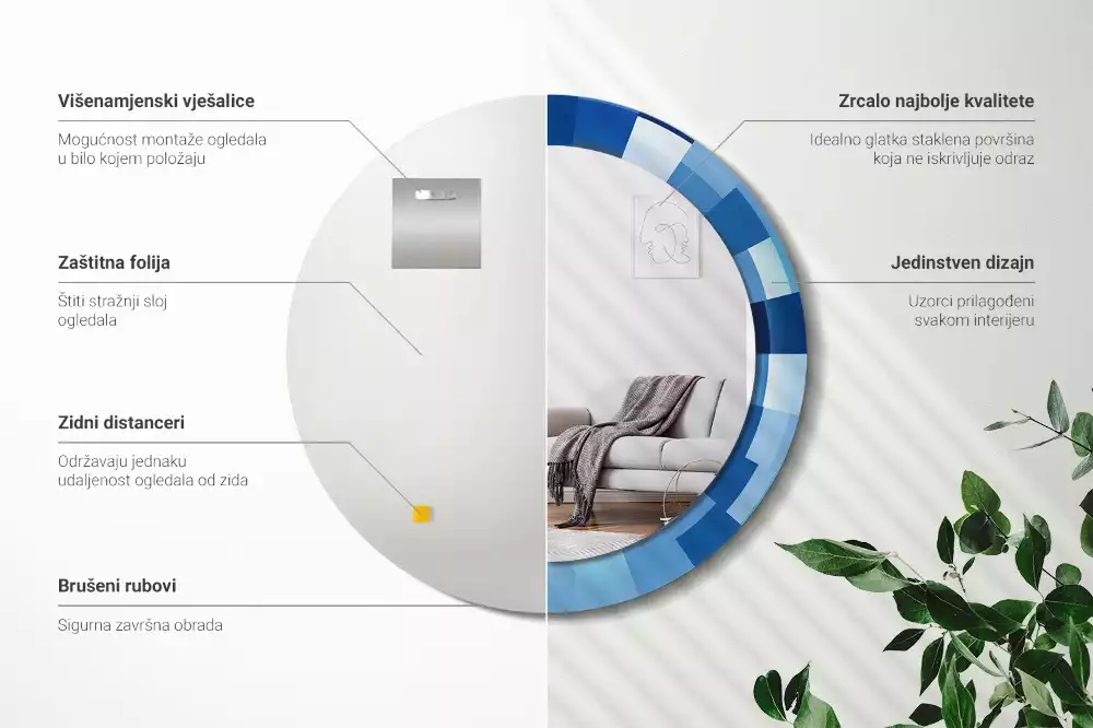 Bedrukte ronde spiegel Blauwe abstractie