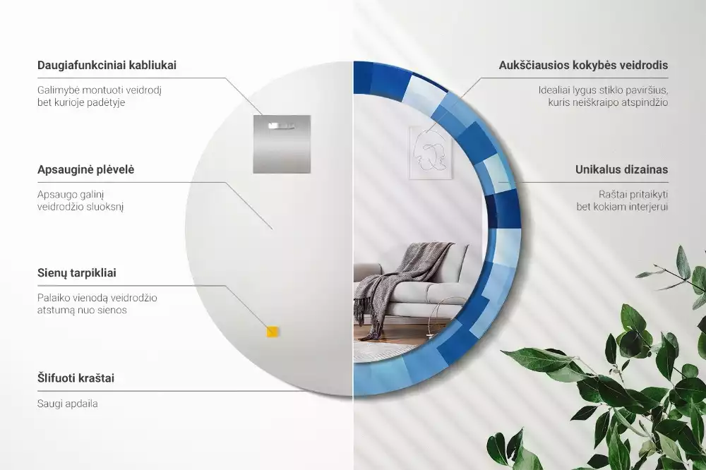 Bedrukte ronde spiegel Blauwe abstractie