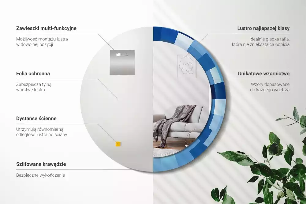 Bedrukte ronde spiegel Blauwe abstractie