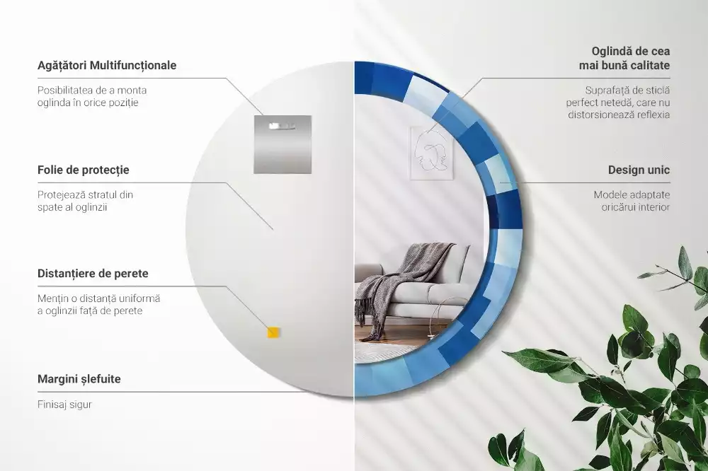 Bedrukte ronde spiegel Blauwe abstractie