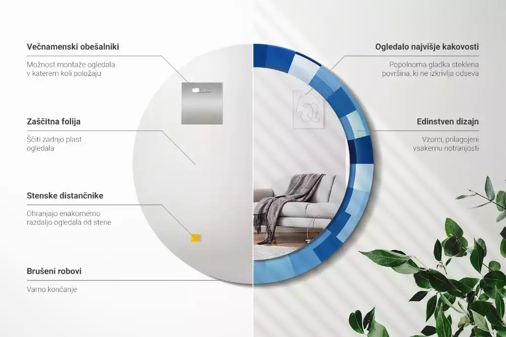 Bedrukte ronde spiegel Blauwe abstractie