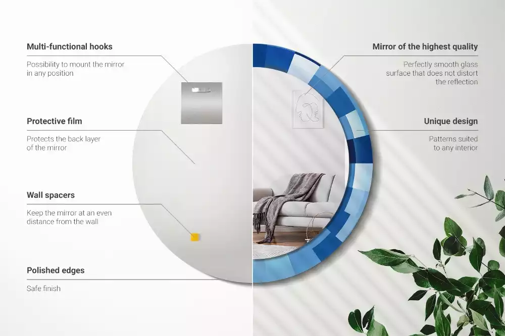 Bedrukte ronde spiegel Blauwe abstractie