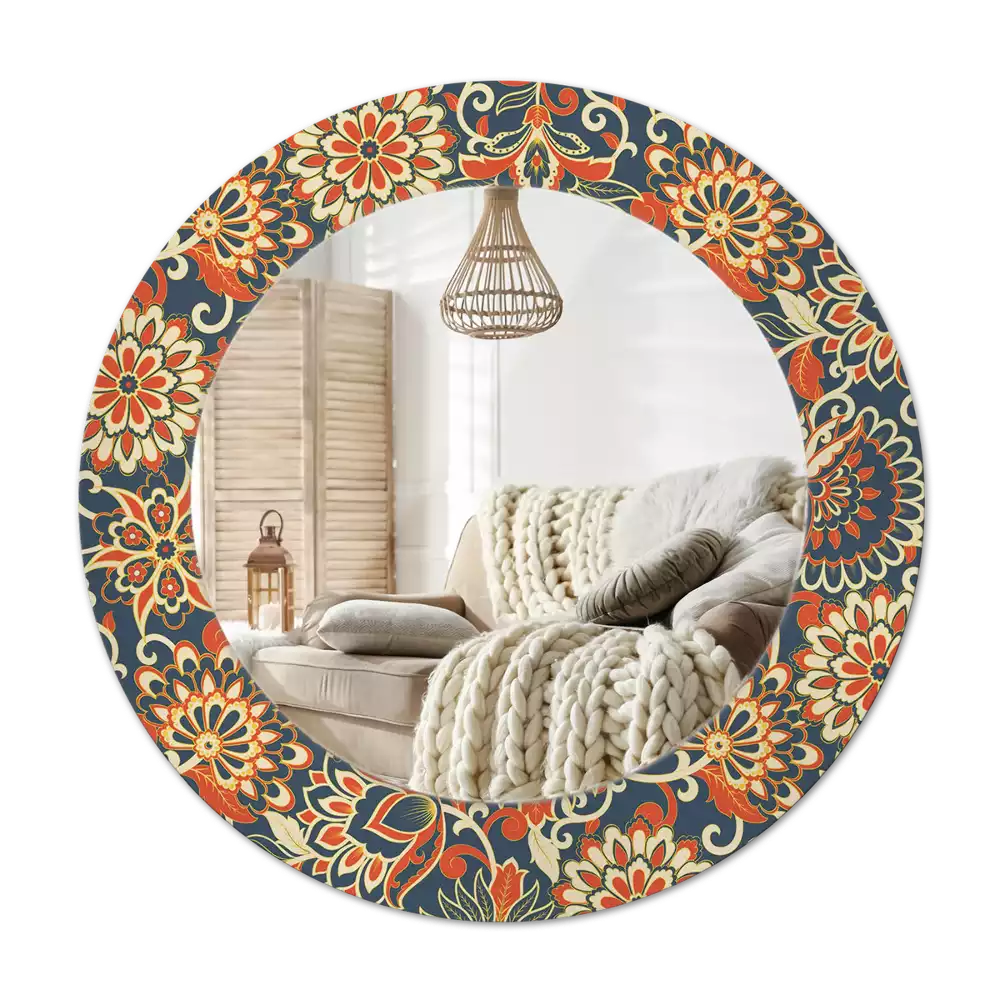 Ronde spiegel met bedrukte lijst Retro bloemen
