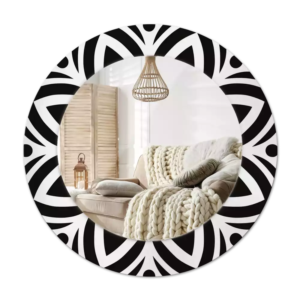 Ronde spiegel met decoratie Zwart ornament