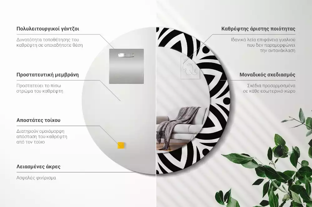 Ronde spiegel met decoratie Zwart ornament