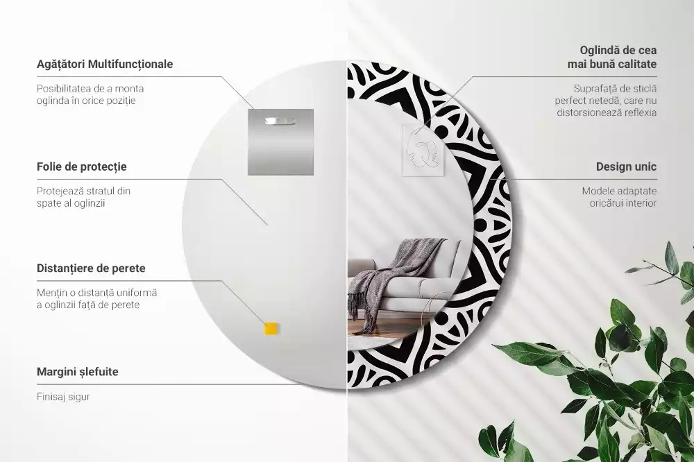 Ronde spiegel met decoratie Zwart ornament