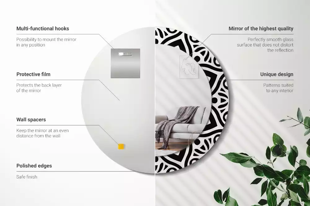 Ronde spiegel met decoratie Zwart ornament