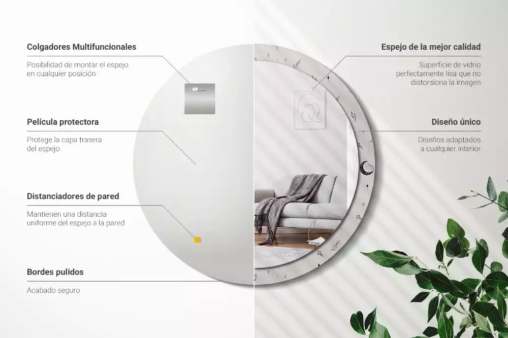 Bedrukte ronde spiegel Doodle planten