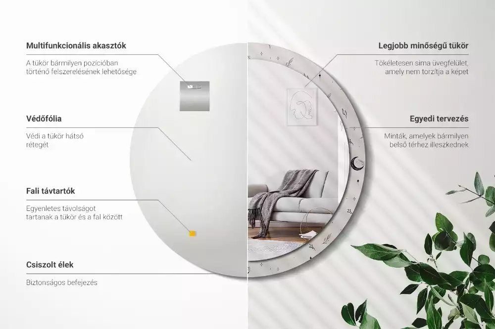Bedrukte ronde spiegel Doodle planten