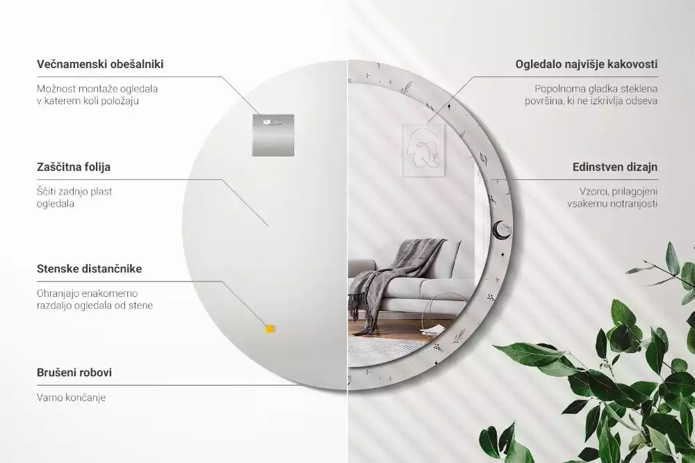 Bedrukte ronde spiegel Doodle planten