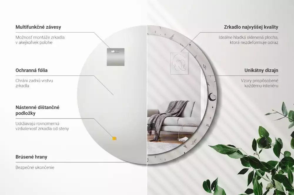 Bedrukte ronde spiegel Doodle planten