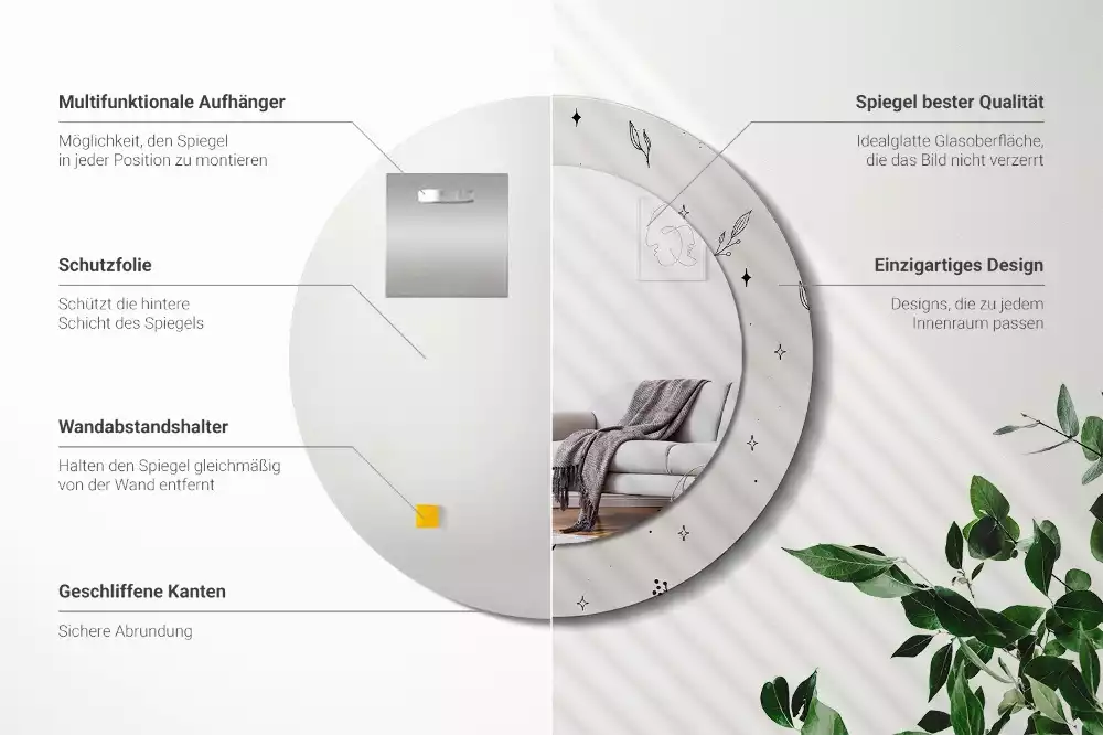 Bedrukte ronde spiegel Doodle planten