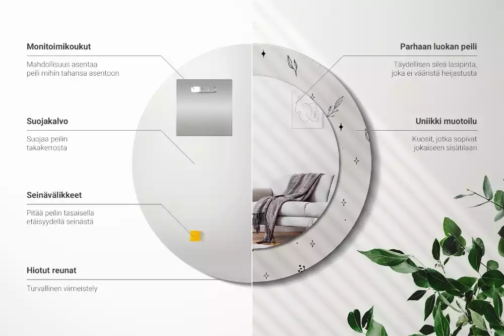 Bedrukte ronde spiegel Doodle planten