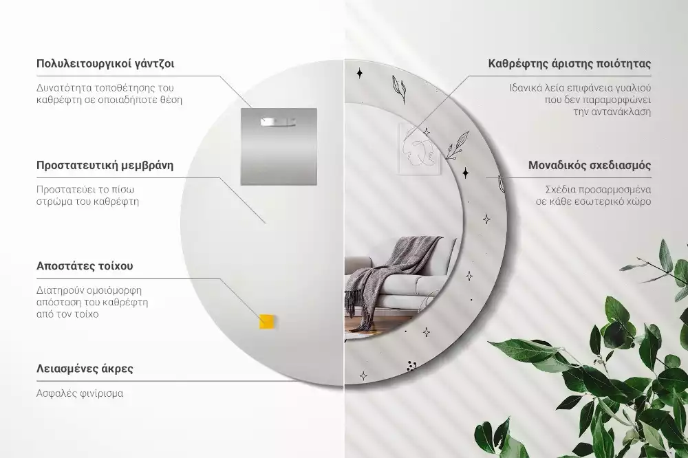 Bedrukte ronde spiegel Doodle planten