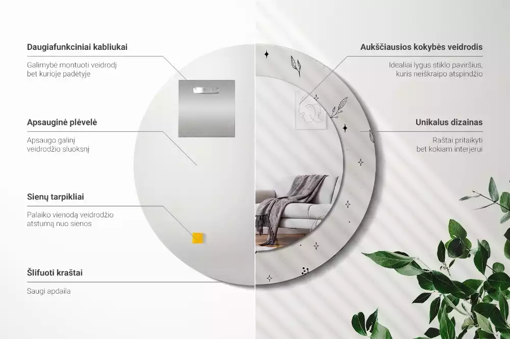 Bedrukte ronde spiegel Doodle planten