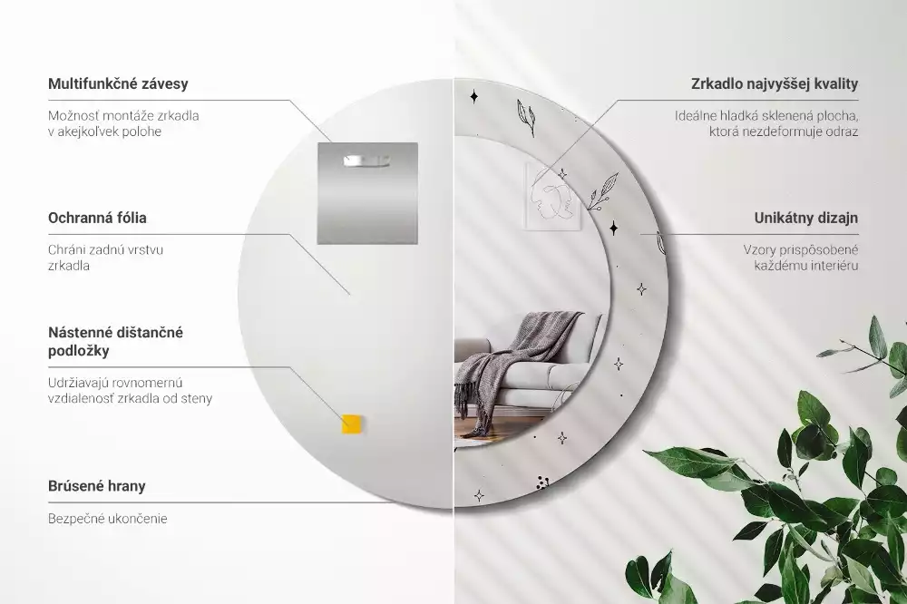 Bedrukte ronde spiegel Doodle planten