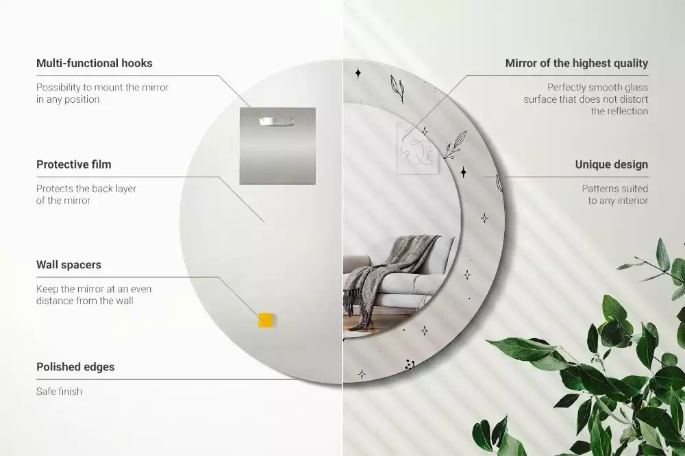Bedrukte ronde spiegel Doodle planten