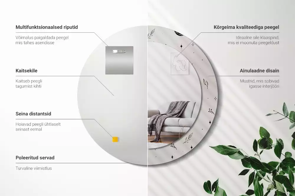 Bedrukte ronde spiegel Doodle planten