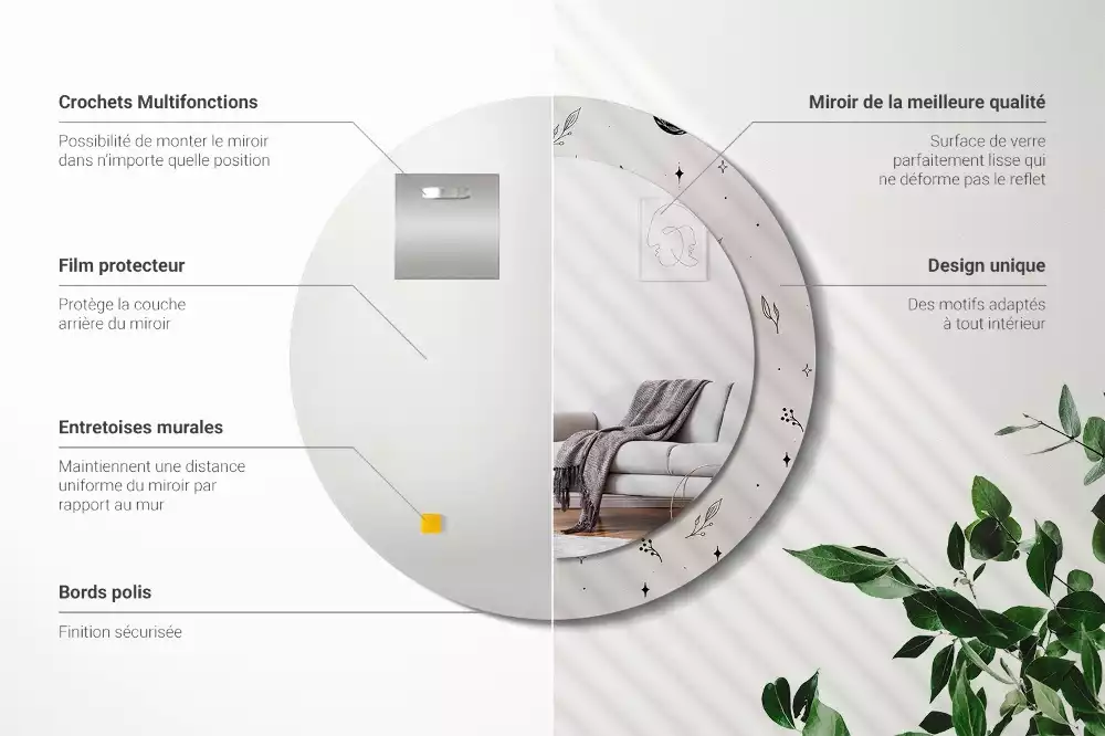 Bedrukte ronde spiegel Doodle planten