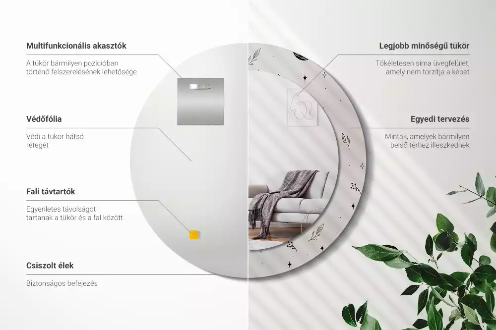 Bedrukte ronde spiegel Doodle planten