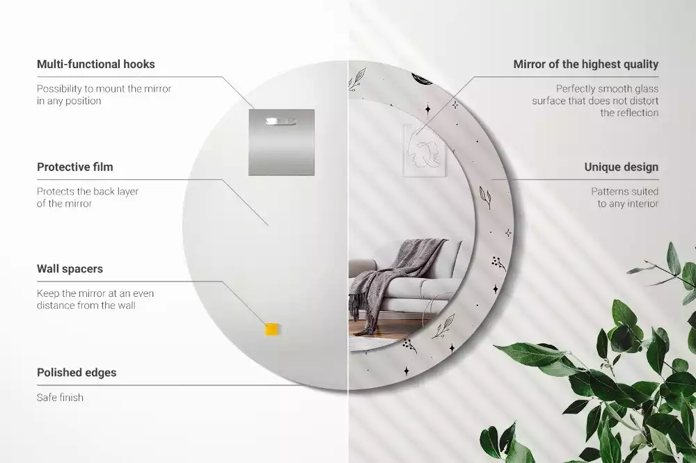 Bedrukte ronde spiegel Doodle planten