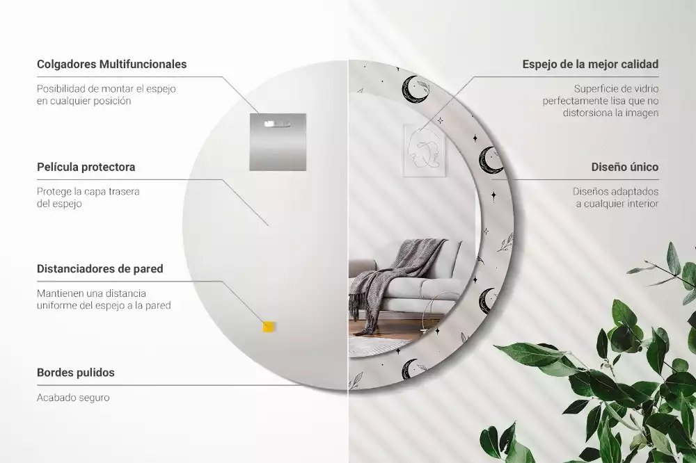 Bedrukte ronde spiegel Doodle planten