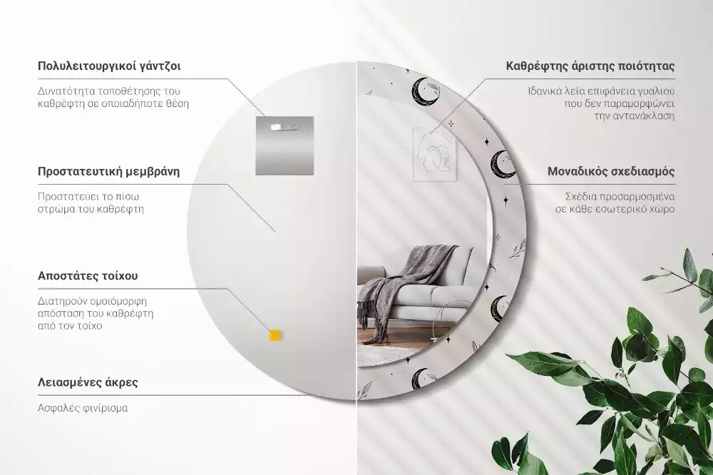 Bedrukte ronde spiegel Doodle planten