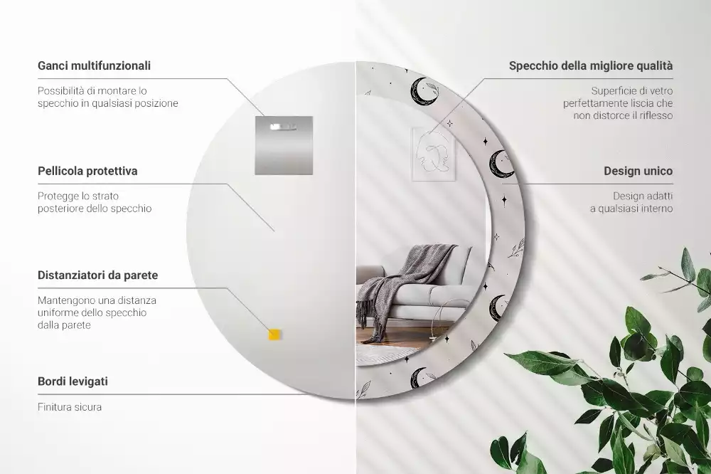 Bedrukte ronde spiegel Doodle planten