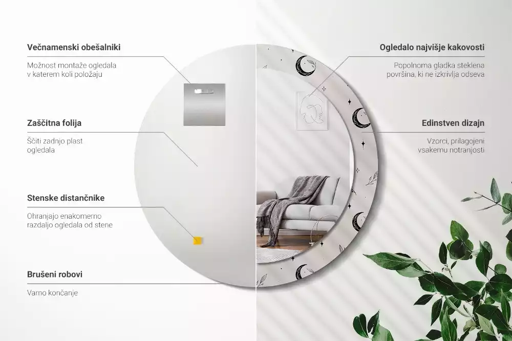 Bedrukte ronde spiegel Doodle planten