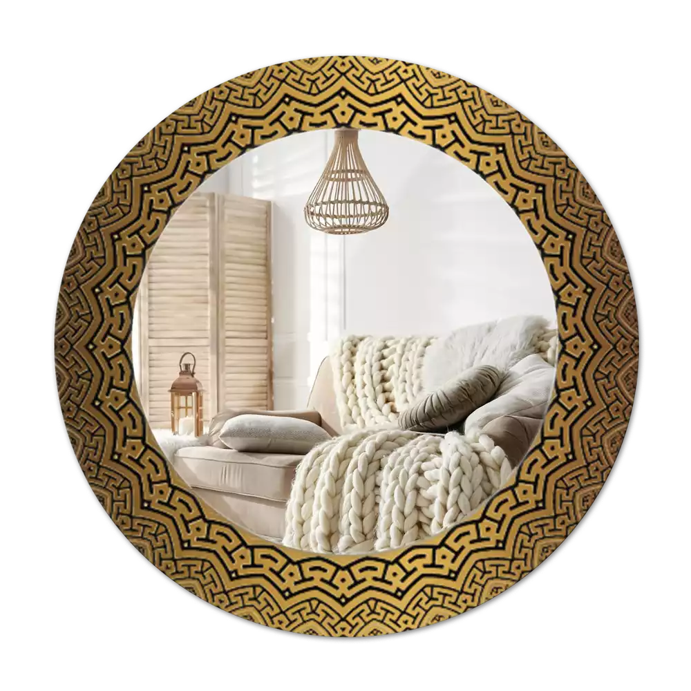 Ronde spiegel met bedrukte lijst Grieks ornament