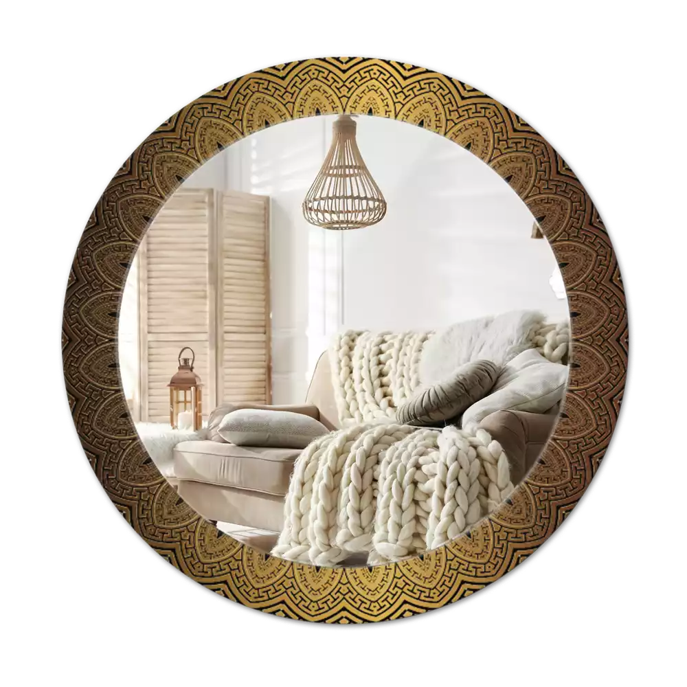 Ronde spiegel met bedrukte lijst Grieks ornament