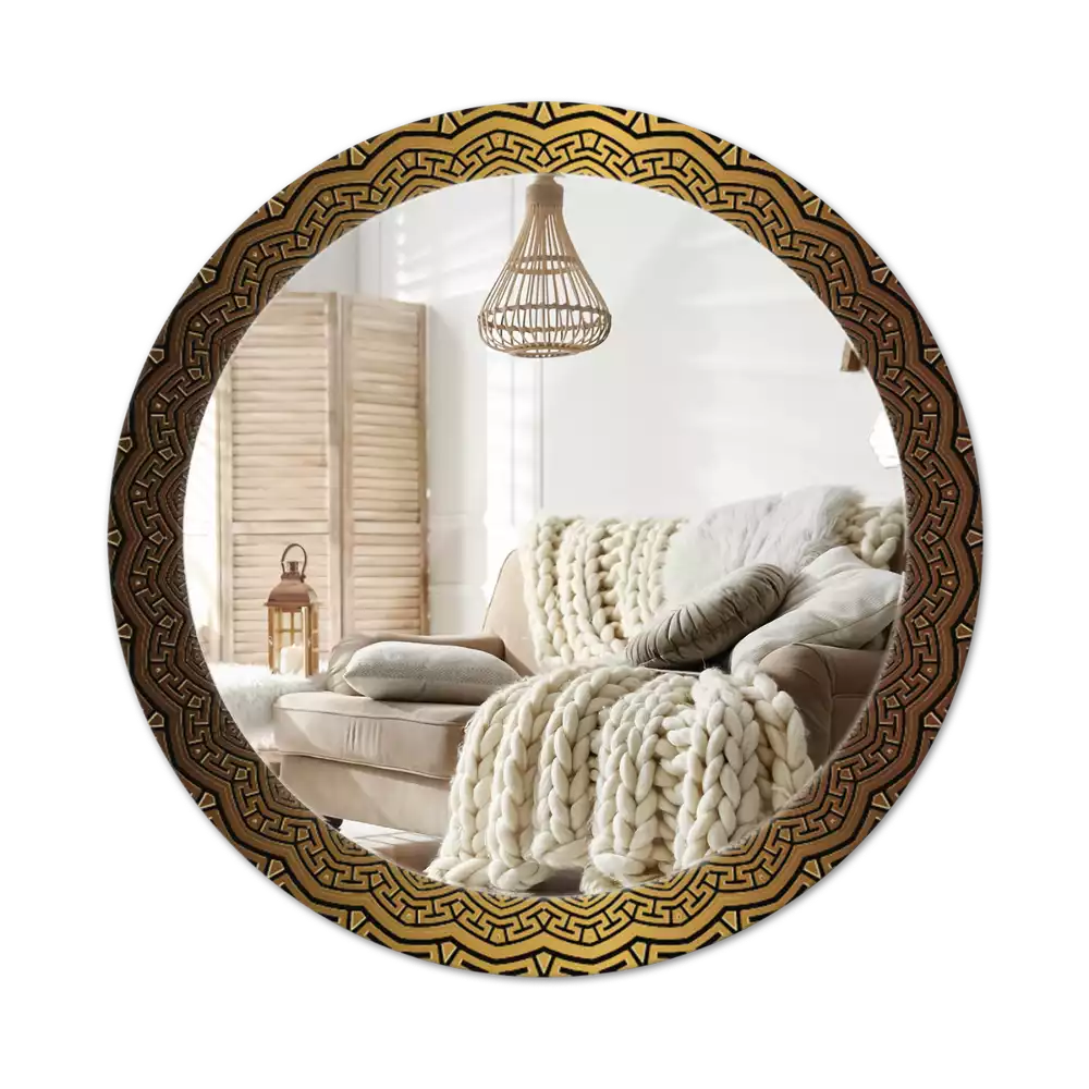 Ronde spiegel met bedrukte lijst Grieks ornament