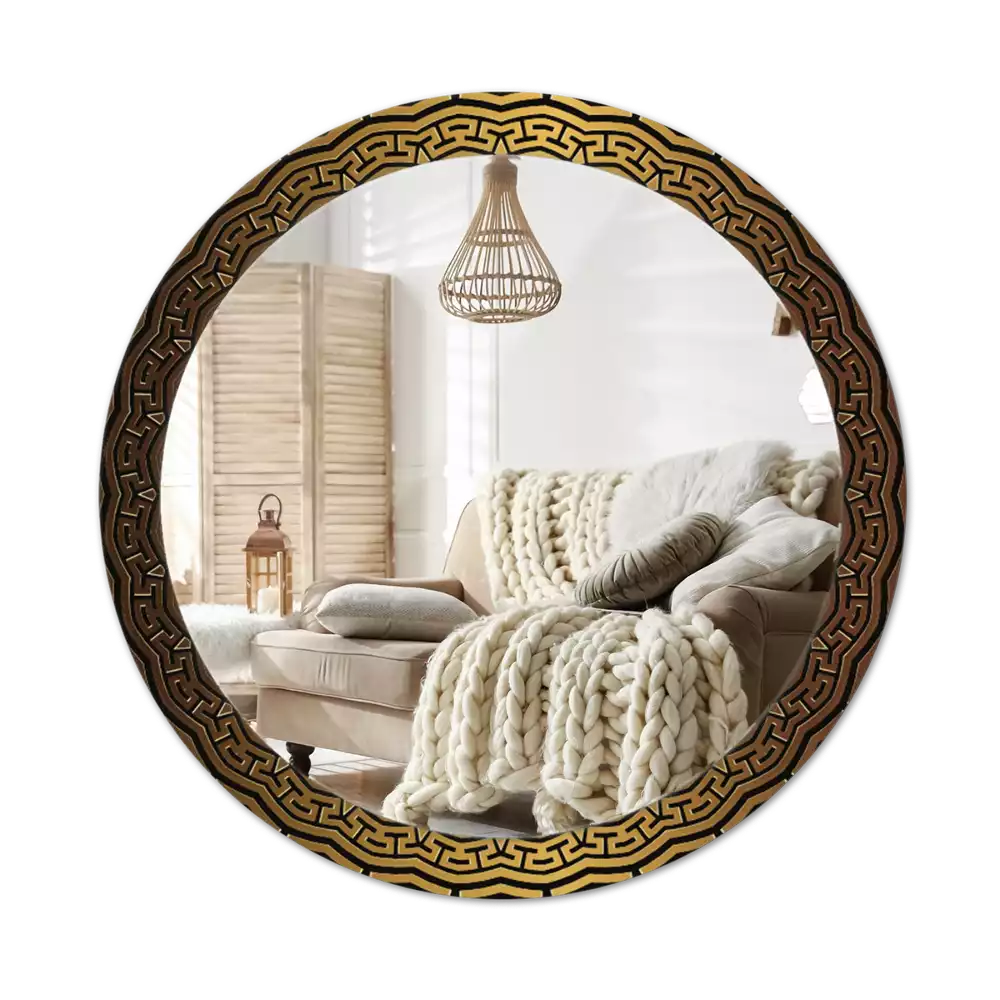 Ronde spiegel met bedrukte lijst Grieks ornament