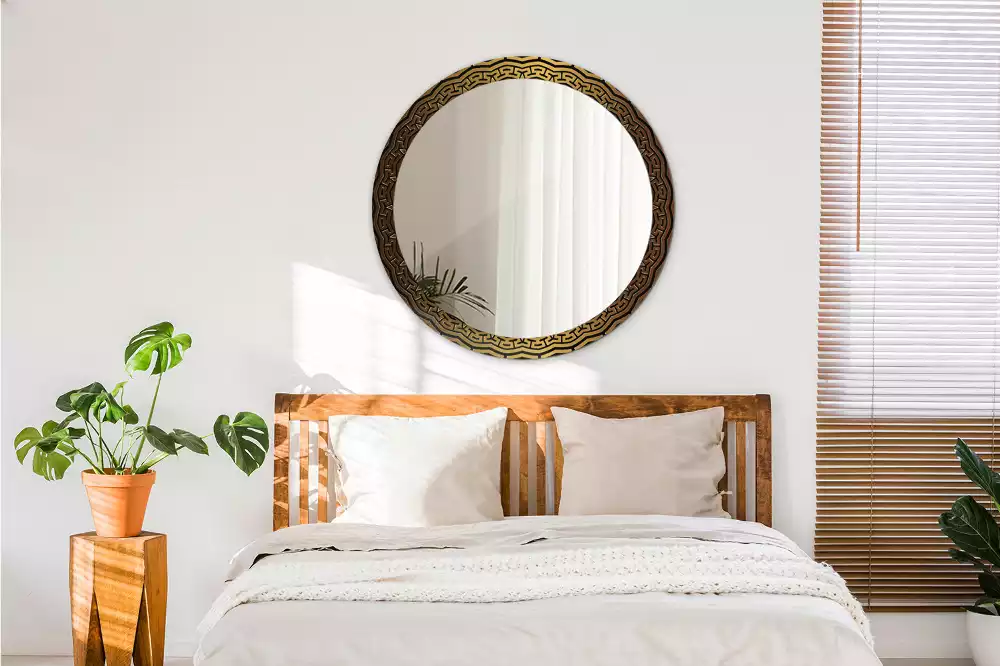 Ronde spiegel met bedrukte lijst Grieks ornament