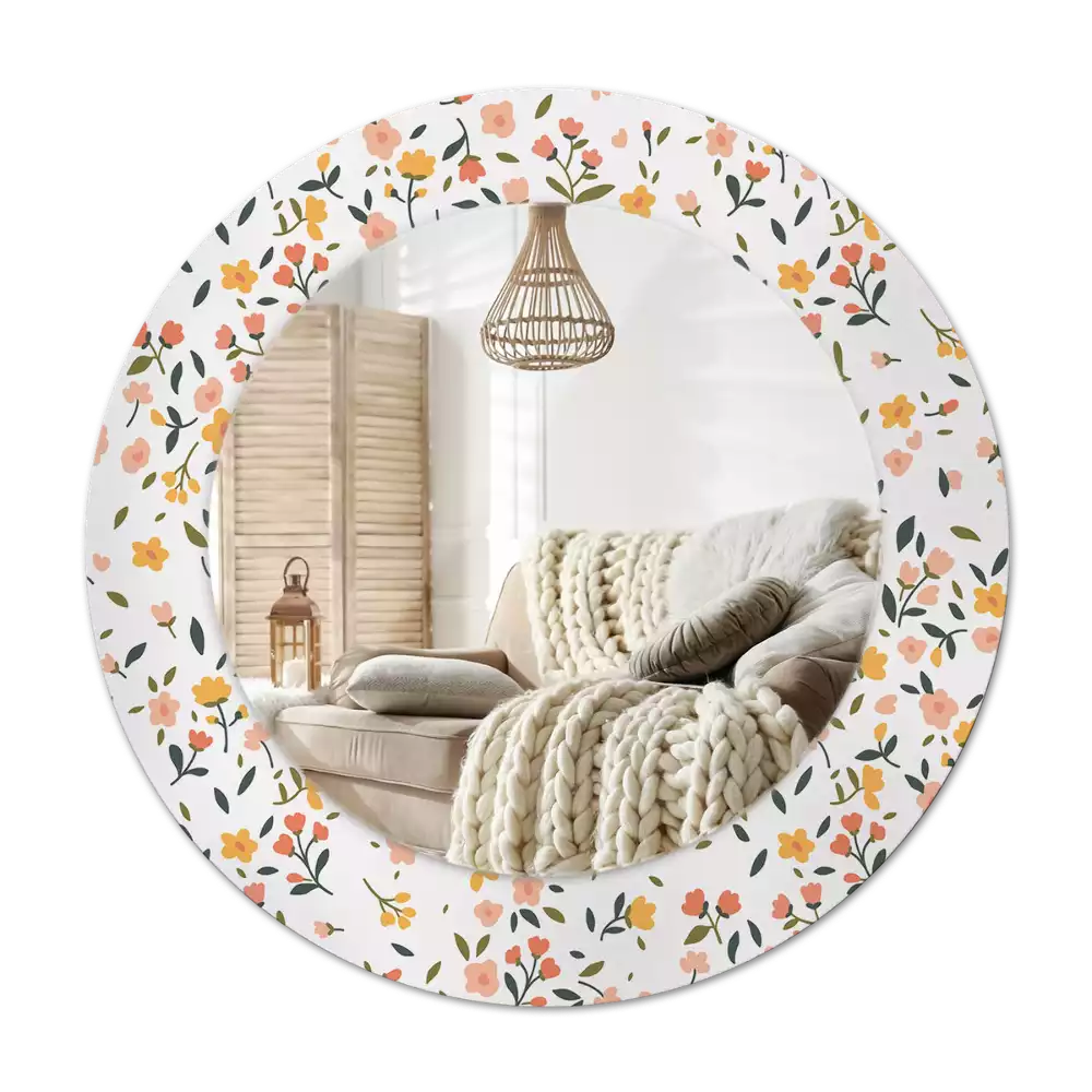 Ronde spiegel met decoratie Kleine bloemen