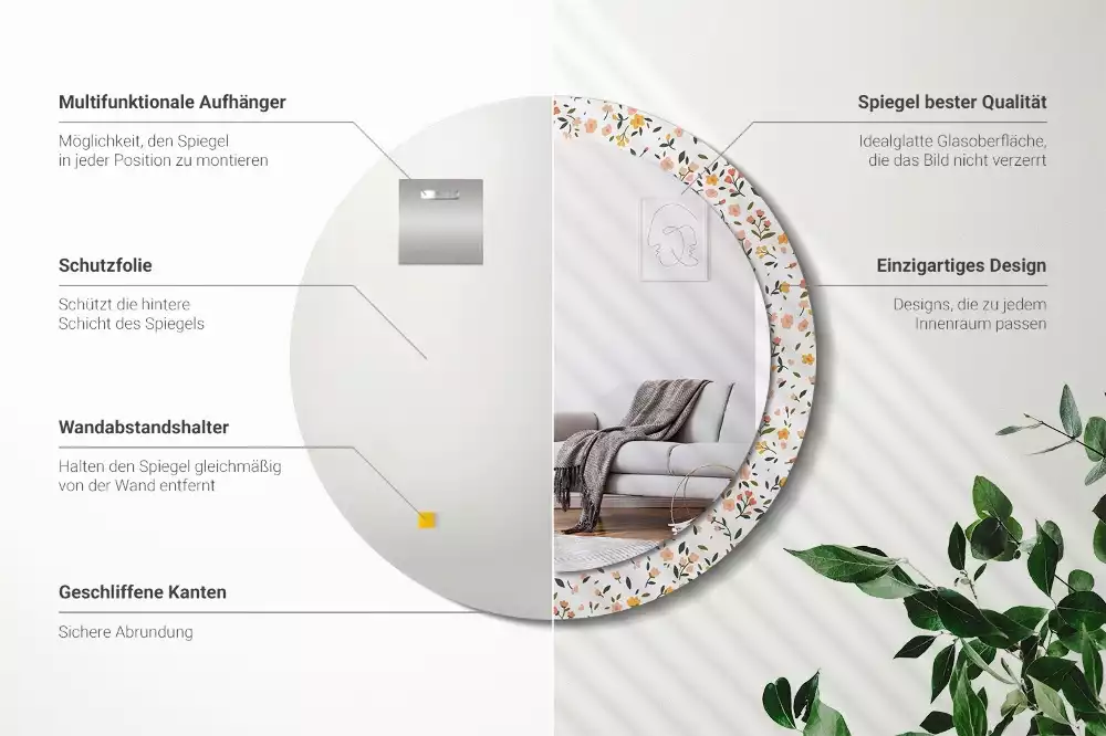 Ronde spiegel met decoratie Kleine bloemen