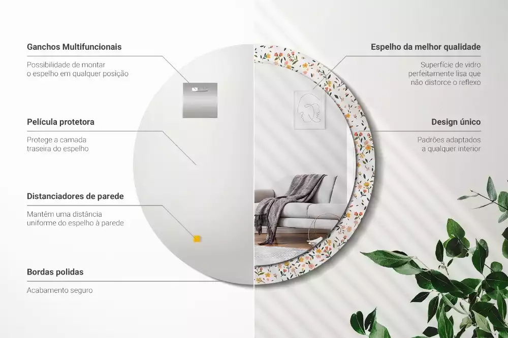 Ronde spiegel met decoratie Kleine bloemen