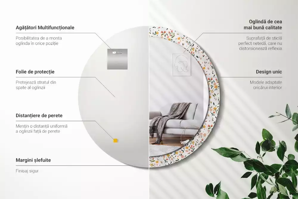 Ronde spiegel met decoratie Kleine bloemen