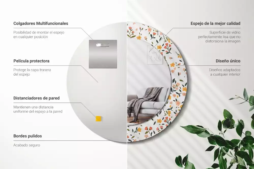 Ronde spiegel met decoratie Kleine bloemen