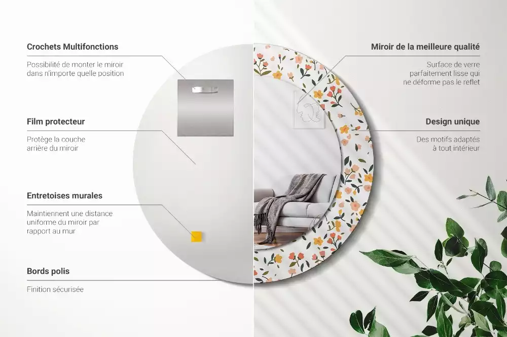 Ronde spiegel met decoratie Kleine bloemen