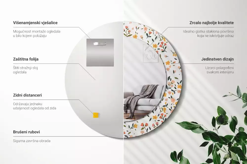 Ronde spiegel met decoratie Kleine bloemen