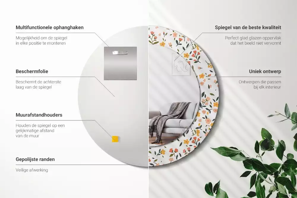 Ronde spiegel met decoratie Kleine bloemen